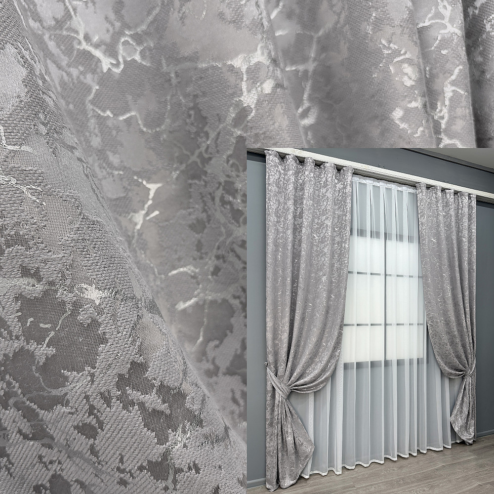 Комплект готовых штор VR-Textil Лен мрамор Royal Touch № 2007ш Светло-серый 130х200 см 2 шт (39-0093) Киев - изображение 1