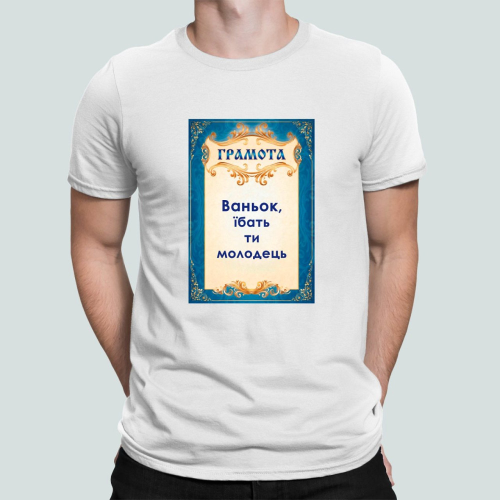 Футболка чоловіча Stedman з принтом Ваньок ти молодець Грамота Ваня Іван Білий XXXL Київ - фото 1