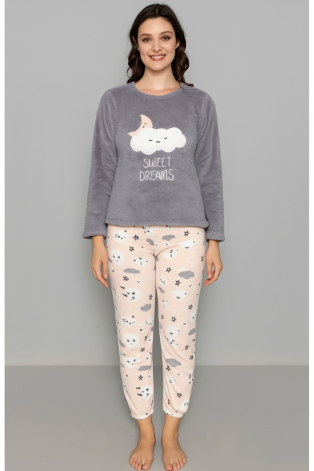 Жіноча флісова піжама з принтом Сиренево-персиковый, M Харків - фото 2