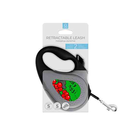 Повідець-рулетка для собак WAUDOG R-leash, малюнок "Каліна", S, до 15 кг, 5 м, світловідбивна стрічка чорний Вінниця