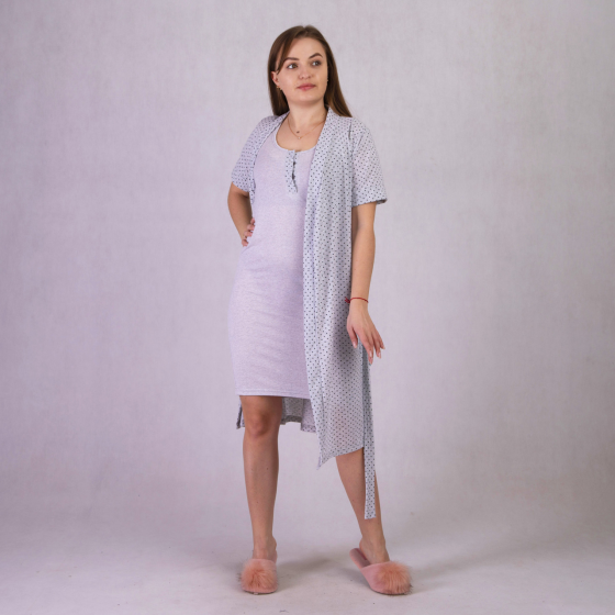 Халат та сорочка для вагітних та годування грудьми розмір 50/52 (XL/XXL) Горох Tiana Сірий Кривий Ріг