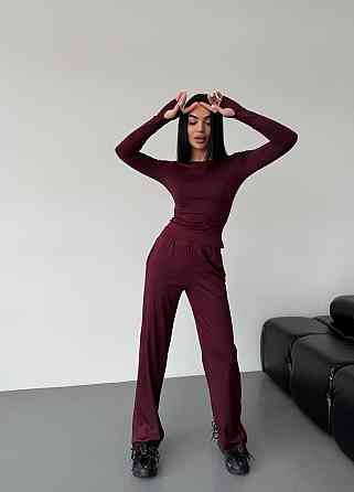 Женский базовый костюм тройка: лонгслив, футболка и штаны микродайвинг Бордо Одесса