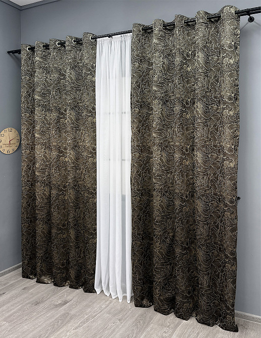 Комплект штор на люверсах VR-Textil Жаккард Fantasy № 1632ш Венге с бежевым 150х280 см 2 шт (37-0177) Киев - изображение 4