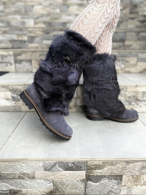 TopS Унти жіночі TopS сірі натуральна замша хутро (висота 26см обхват 32-33см стелька 24.5-26см Коломыя - изображение 4