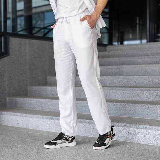 Чоловічі лляні штани вільного крою білі Pobedov Chill Київ