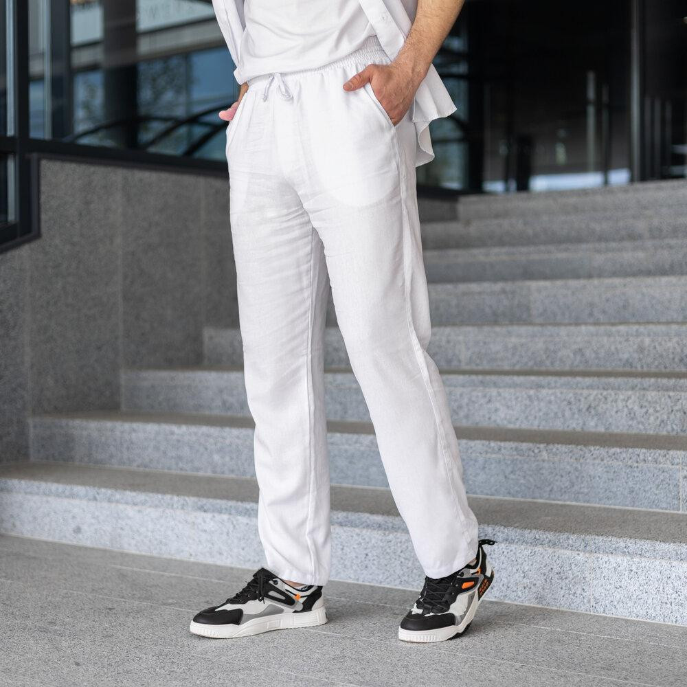 Чоловічі лляні штани вільного крою білі Pobedov Chill Київ - фото 1