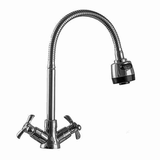 Змішувач для кухні DOMINO DK-H1-2N-103MA Chrom хрест кераміка,с гофровиливом (000017654) Київ
