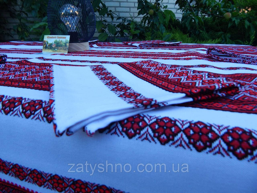 Яскраво червона вишита скатертина з серветками 230 *140 Київ - фото 3