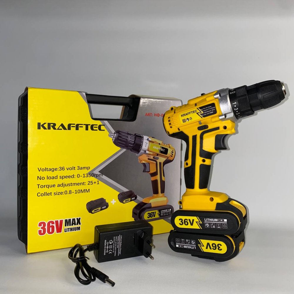 Шуруповерт аккумуляторный KRAFFTEC 36V 3Ah, мощный, с подсветкой, удобный, для дома и профессиональных работ Одесса - изображение 4