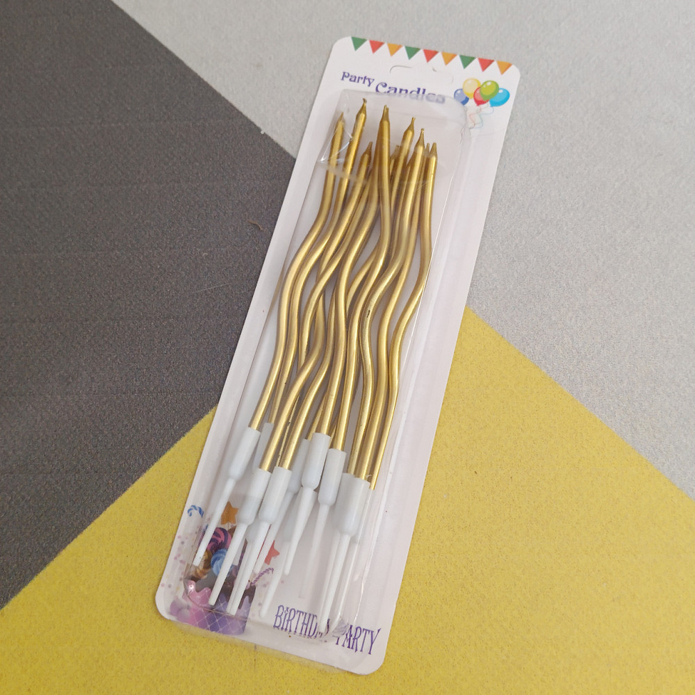 Свічки для торта "хвилясті" 12 шт. золоті Київ - фото 1
