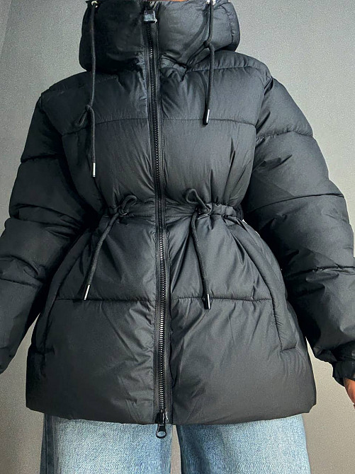 Куртка женская A-N 9020-1 удлиненная с капюшоном и затяжкой талии черная, черный, 44 Киев - изображение 6