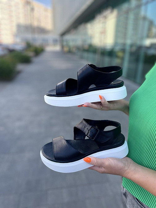 teona Шкіряні босоніжки жіночі чорні на білій платформі TEONA 123/1 літні р. 36-40 / Сандалі на Коломия - фото 2