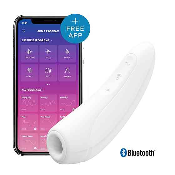 Вакуумний кліторальний стимулятор Satisfyer Curvy 1+ White з керуванням через інтернет Sex Aura Київ
