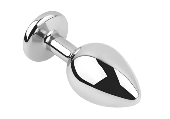 Анальна пробка із кристалом EGZO - Silver Round Plug Black size S Sex Aura Київ