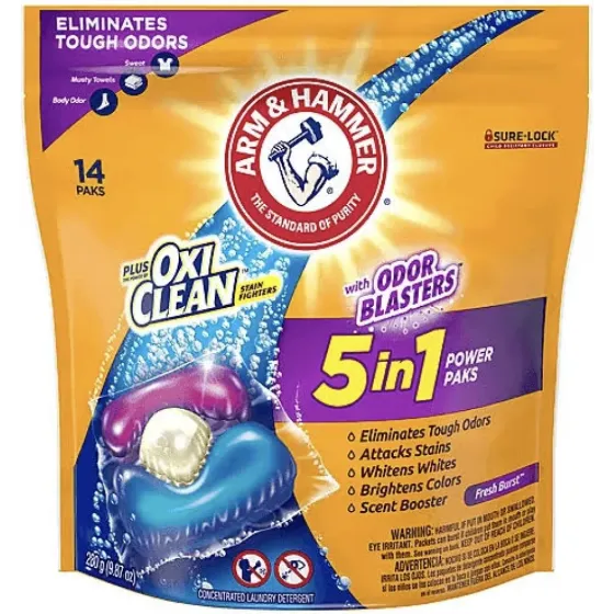 Капсулы для стирки Arm & Hammer Plus Oxiclean with Odor Blasters, 5-in-1 Power Paks 14 капсул Львов