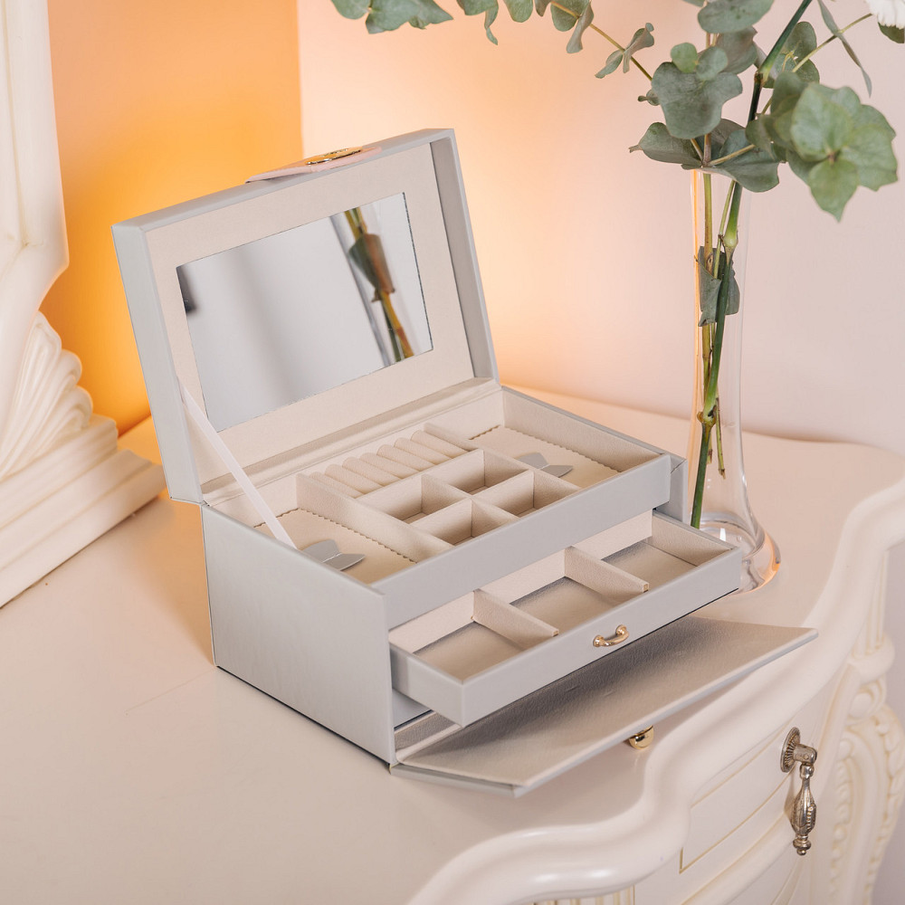 Шкатулка для прикрас з еко-шкіри з дзеркалом, 3 яруси Київ - фото 6