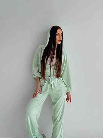 Жіночий стильний костюм-двійка: кофта та штани з плюш велюру М'ятний, 42/44 Одеса