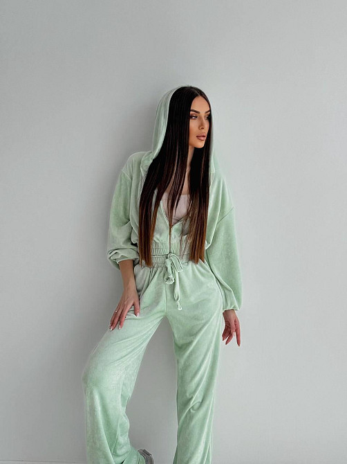 Женский стильный костюм двойка: кофта и штаны из плюш велюра Мятный, 42/44 Одесса - изображение 4