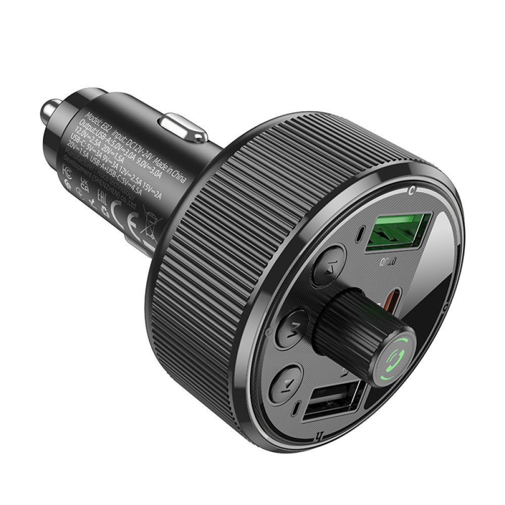 АЗП з FM-модулятором HOCO E82 Guerrero PD30W+QC3.0 car BT FM transmitter Black Одеса - фото 14