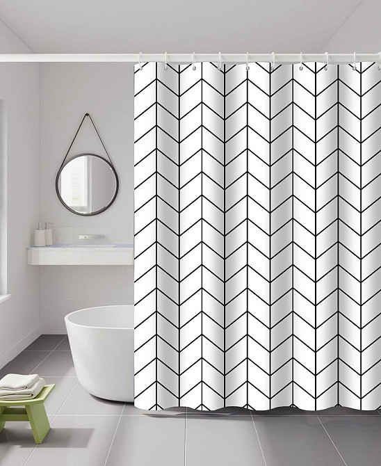 Шторка для ванной комнаты Bathlux 180 x 180 люкс качество с водоотталкивающим покрытием, Белая с ромбиками Каменец-Подольский - изображение 2