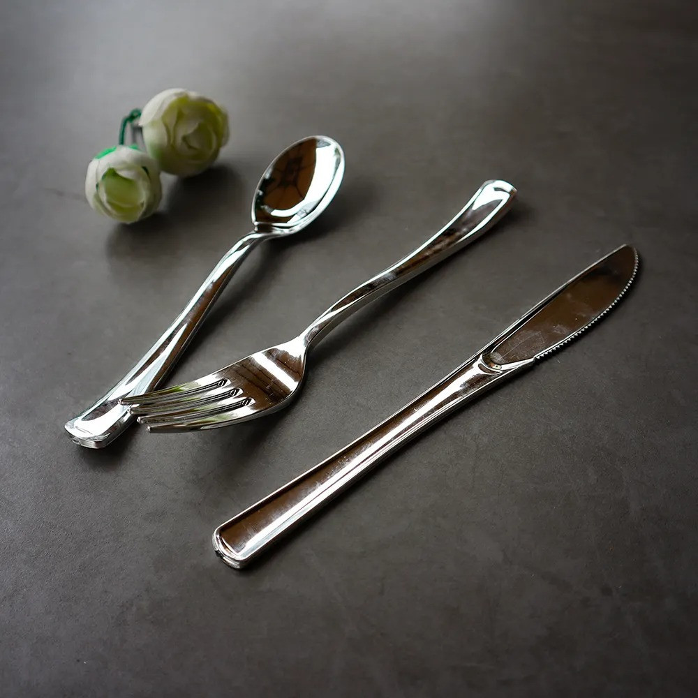 Набор пластиковых столовых приборов 18 шт качественных (ножи,вилки, ложки).Многоразовая посуда, серебристые Каменец-Подольский - изображение 5