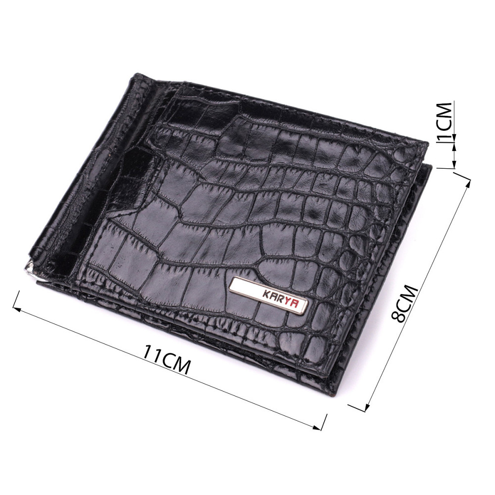 Зручний чоловічий затиск із натуральної фактурної шкіри під крокодила KARYA 22886 Чорний Київ - фото 9