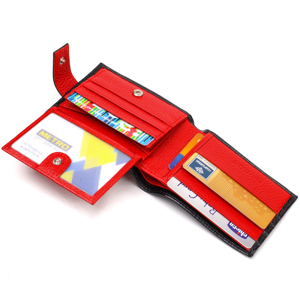 Компактне портмоне для чоловіків у комбінації двох кольорів з натуральної шкіри CANPELLINI 21749 Чорне Київ - фото 5