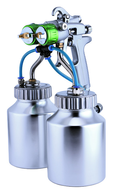 Пістолет фарбувальний пневматичний HVLP 1,3 (2 бачка, 2 форсунки) AUARITA PT-29B-1.3 Одеса - фото 1