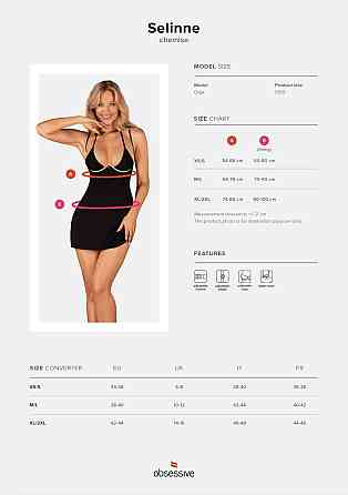 Сорочка Obsessive Selinne chemise & thong M/L Black, стрінги, подвійні бретелі Sex Aura Київ