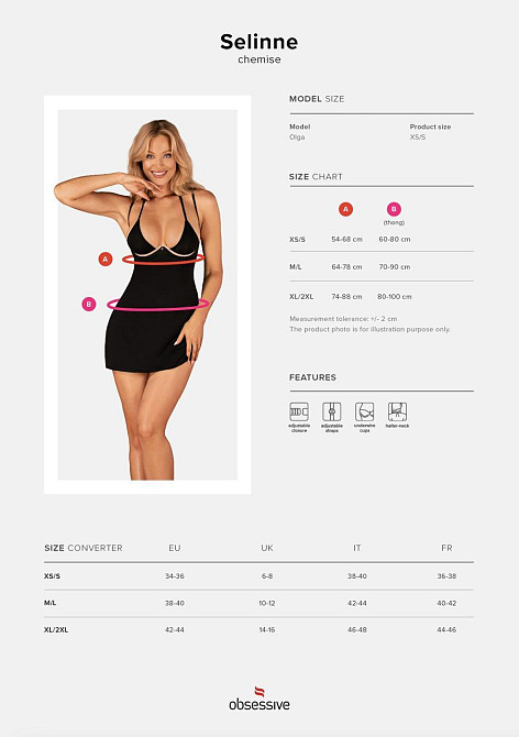 Сорочка Obsessive Selinne chemise & thong M/L Black, стрінги, подвійні бретелі Sex Aura Київ - фото 5