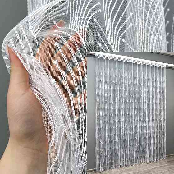 Тюль VR-Textil 2012т Фатин з вишивкою та люрексом Холодний білий 400х270 см (42-1093) Київ