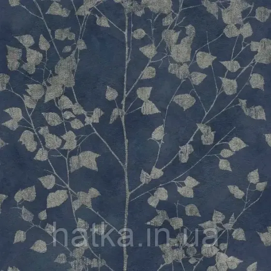 Шпалери вінілові на флізеліні Rasch Clasik 0,53х10 листя гілки сріблясті на темно-синьому Київ