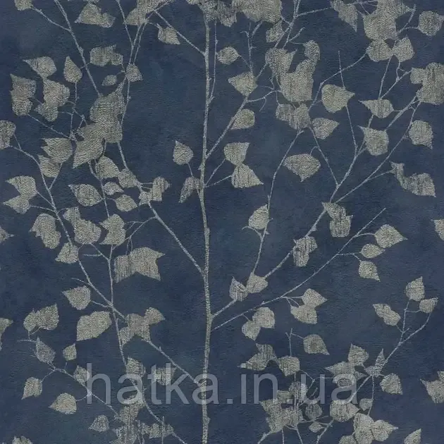 Обои виниловые на флизелине Rasch Clasik 0,53х10 листья ветки серебристые на темно синем Киев - изображение 1