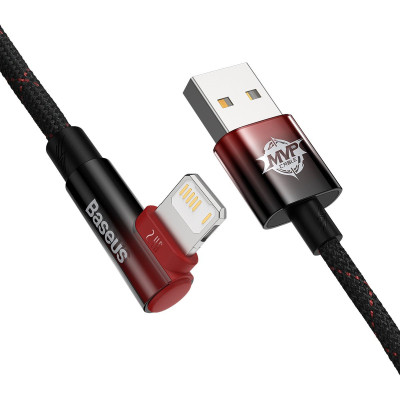 Дата кабель USB 2.0 AM to Lightning 2.0m 2.4A 90° corner black/red Baseus (CAVP000120) Винница - изображение 3