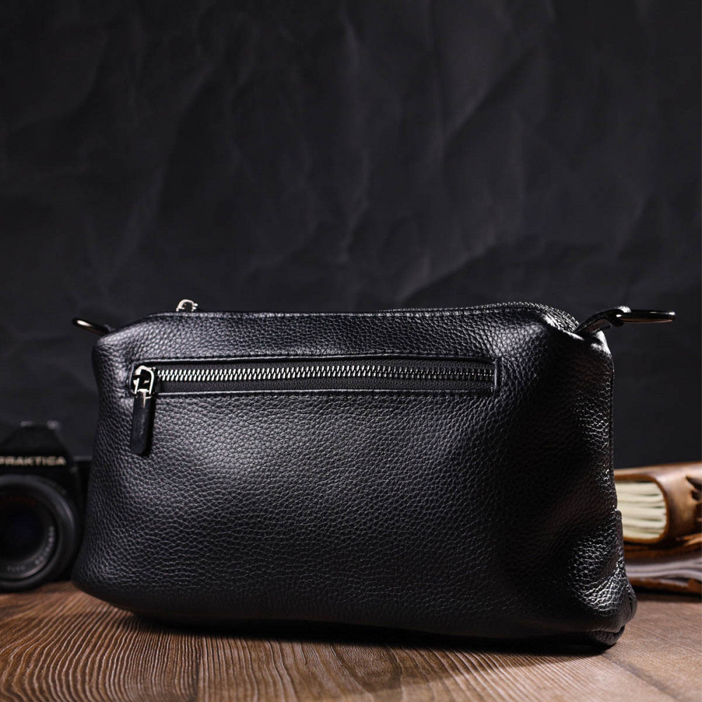 Удобная сумка на три отделения из натуральной кожи 22094 Vintage Черная Киев - изображение 8