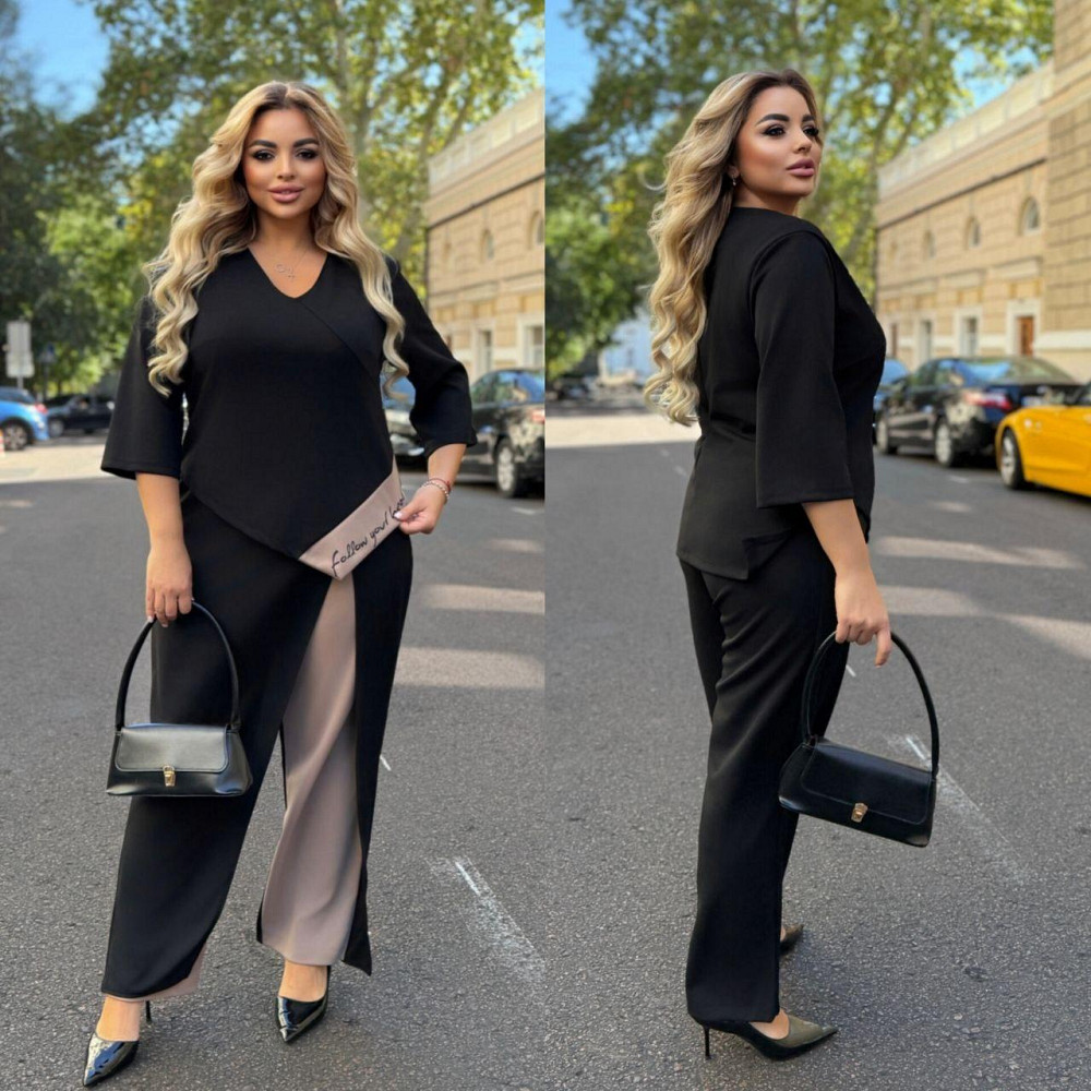 Женский стильный костюм двойка креп дайвинг Черный, 64/66 Одесса - изображение 1
