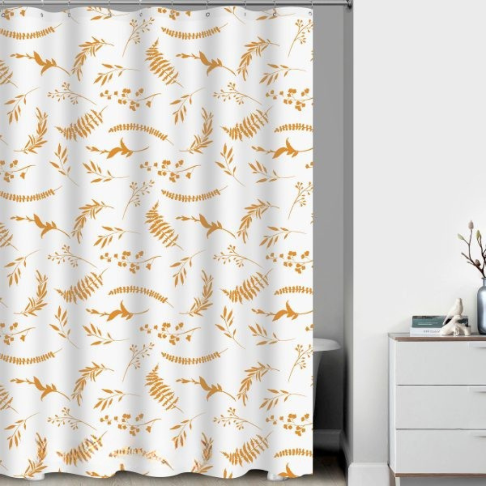 Шторка для ванної та душу 180x180 см, фіранка для ванної кімнати з гачками, біла з золотистим візерунком Кам'янець-Подільський - фото 1