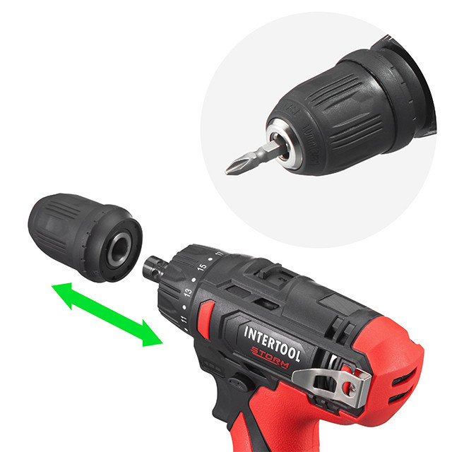 Дриль-шурупокрут акумуляторний, 12 В, 30 Nm, 0-350/0-1300 об/хв, патрон 0,8-10 мм, 2,0 Аг, знімний патрон INTERTOOL WT-0318 Київ - фото 10