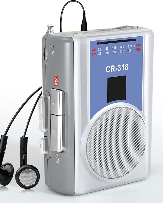 Магнитофон с AM FM портативный винтажный магнитофон с разъемом для наушников встроенный микрофон громкоговоритель для прогулок, Днепр - изображение 2