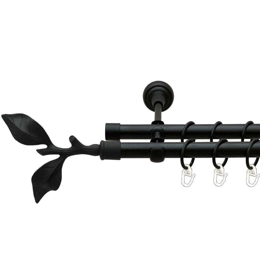 Карниз Orvit Листок Троянди металевий дворядний відкритий гладка труба кільце металеве Чорний Оксамит 19\19 мм 240 см Львів - фото 1