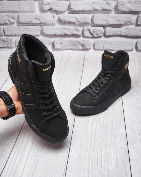 Чоловічі теплі зимові стильні черевики з натуральної шкіри та хутра Adidas чёрные В-62 Харків - фото 3