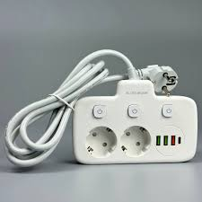 Універсальний мережевий подовжувач Power Socket 2 розетки + 3USB + Type-C, 2500W Вінниця - фото 2