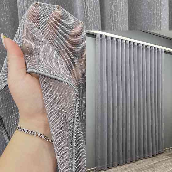 Тюль VR-Textil 1986т Льон Дощик сірий 400х270 см (42-1021) Київ