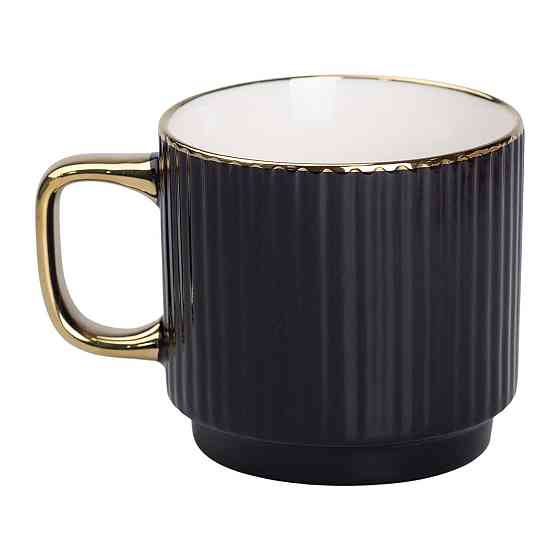 Чашка фарфоровая с золотым ободком и золотой ручкой 300 (мл) Черная RX-N231129B Киев