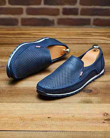 Літні шкіряні туфлі-макасини сині Харків