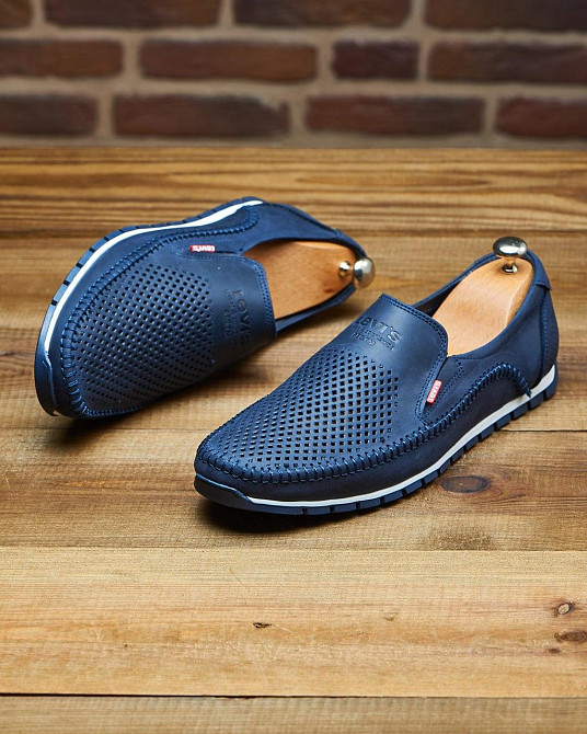 Літні шкіряні туфлі-макасини сині Харків - фото 5