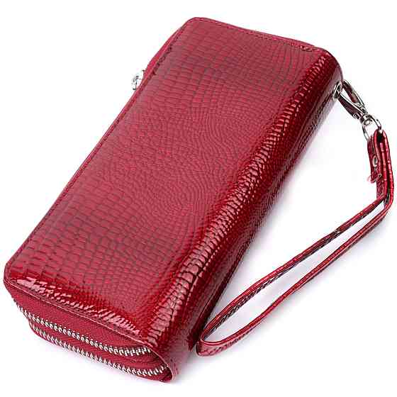 Фактурный клатч на два отделения из лакированной натуральной кожи ST Leather 22692 Красный Киев