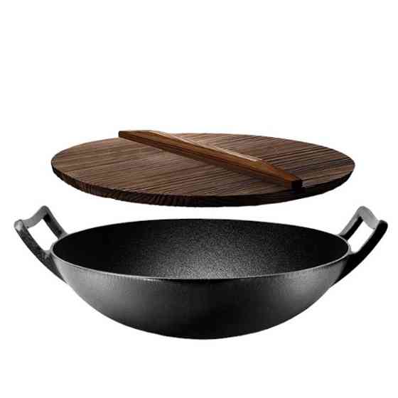 Чавунний вок (казан) 35.5*10см з дерев''яною кришкою GRILLI 9637 Код: 009637 Рівне