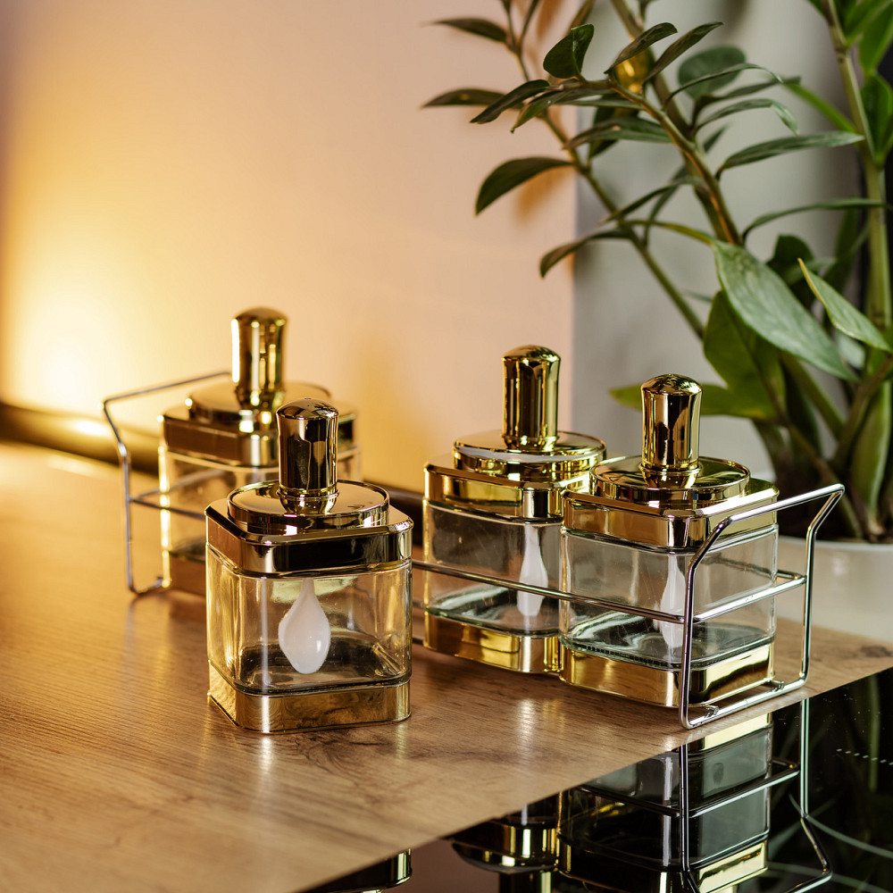 Yiwu Набір банок для сипучих продуктів 4 штуки 350 мл скляні на металевій підставці HP-1336 Киев - изображение 6