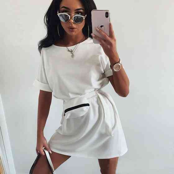 Жіноче літнє плаття з сумочкою на поясі "Амбер" оптом | Норма і батал | Розпродаж моделі Білий, 50-52 Київ